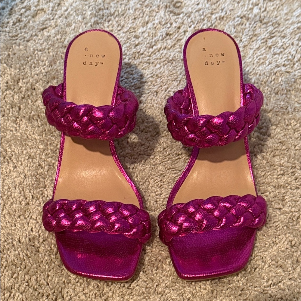 A New Day Women's Fuchsia Metallic Braided Heels